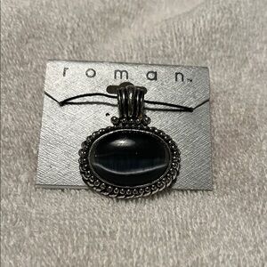 Roman Silver-tone Pendant with Black Stone